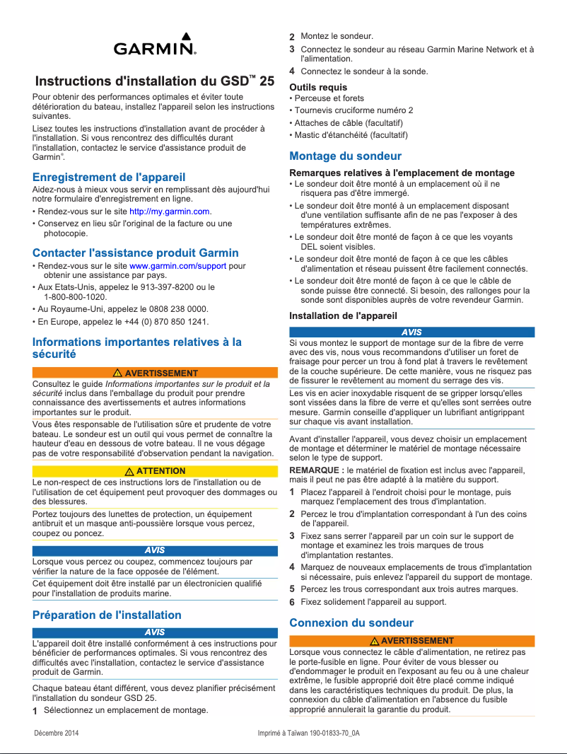 Page n°1 - Guide d'installation Garmin GSD 25