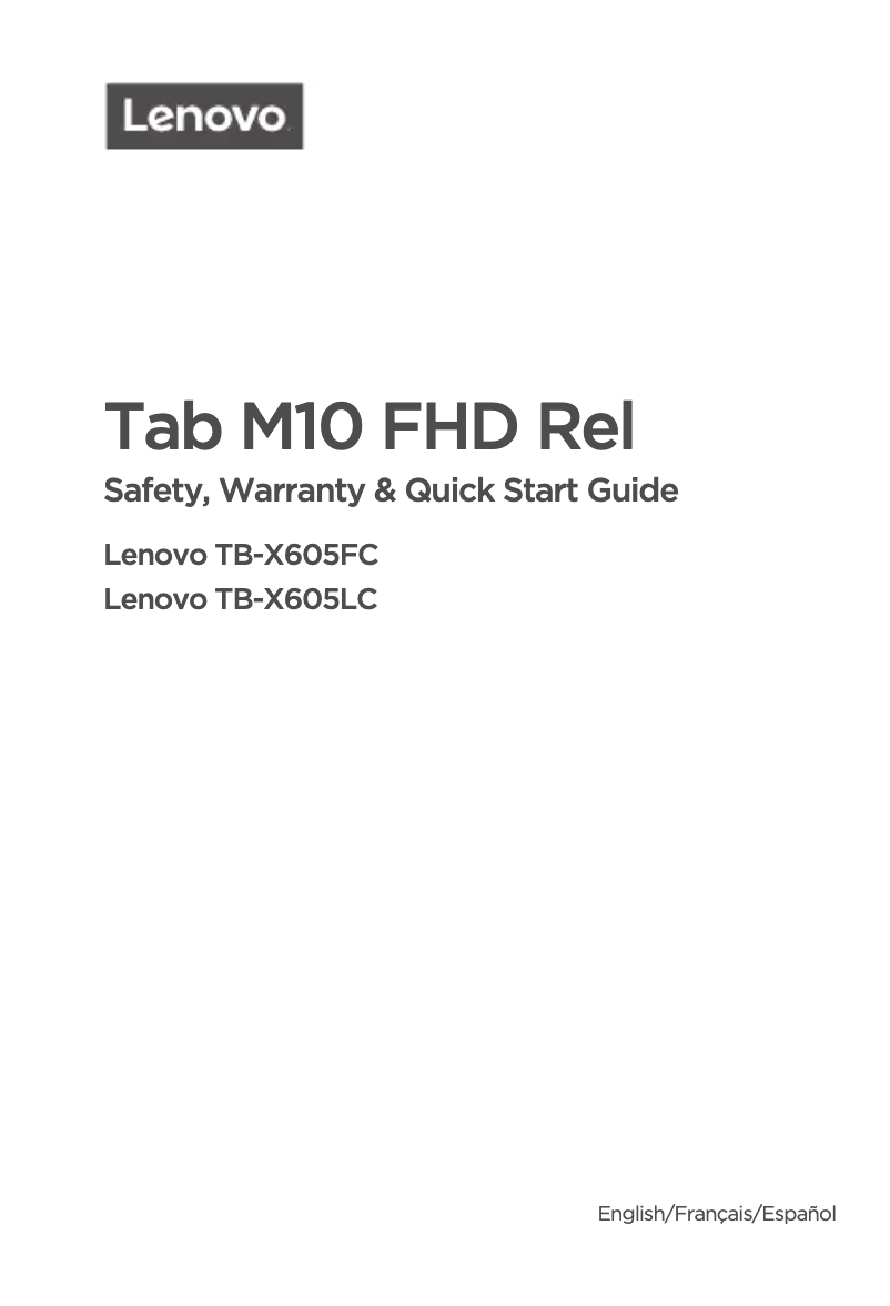 Page 1 de la notice Manuel utilisateur Lenovo Tab M10 FHD Rel