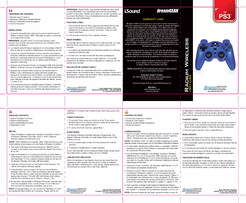 Page n°1 - Manuel utilisateur dreamGEAR Radium, PS3