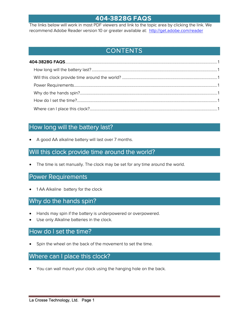 Page n°1 - FAQ La Crosse Technology 404-3828G