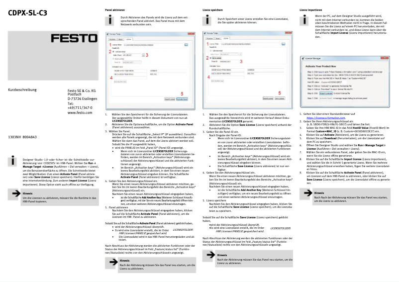 Page n°1 - Manuel utilisateur Festo CDPX-SL-C3