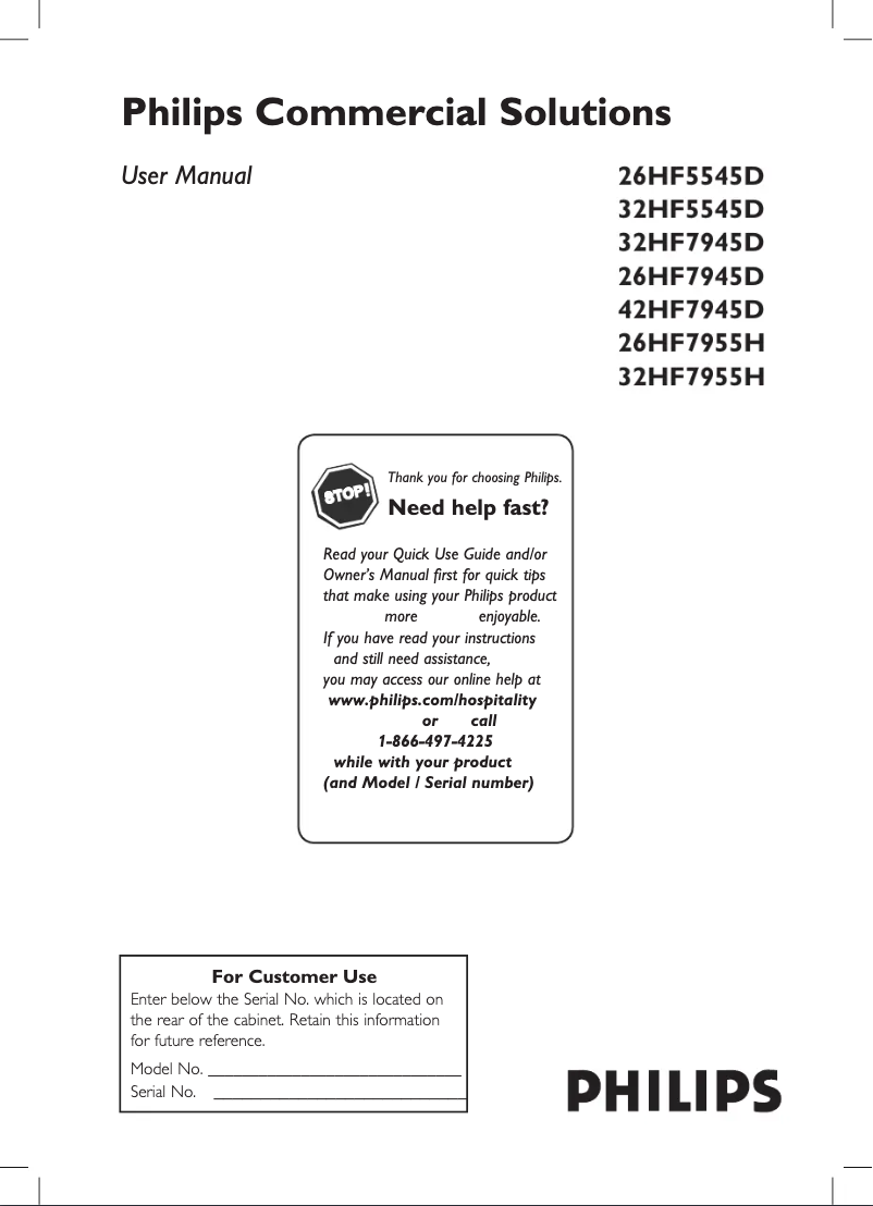 Image de la première page du manuel de l'appareil 32HF7965D