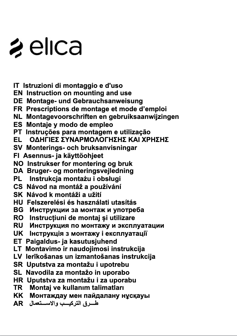 Page n°1 - Manuel utilisateur Elica PRF0120209