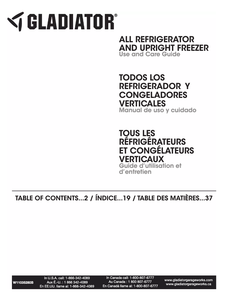 Page 1 de la notice Manuel d'utilisation et d'entretien Gladiator GARF30FDGB