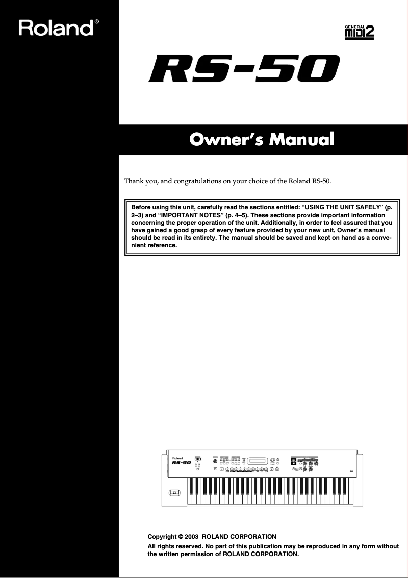 Page n°1 - Manuel utilisateur Roland RS-50