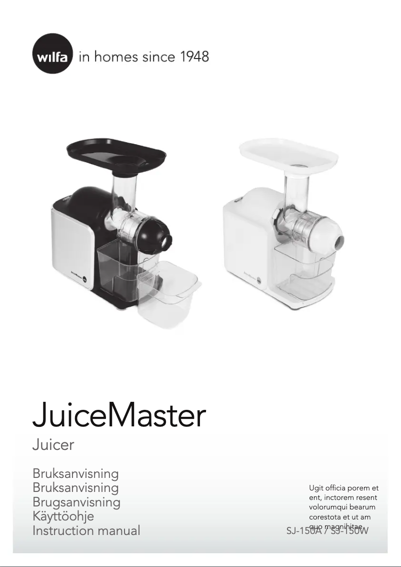 Page n°1 - Manuel utilisateur Wilfa JuiceMaster SJ-150A