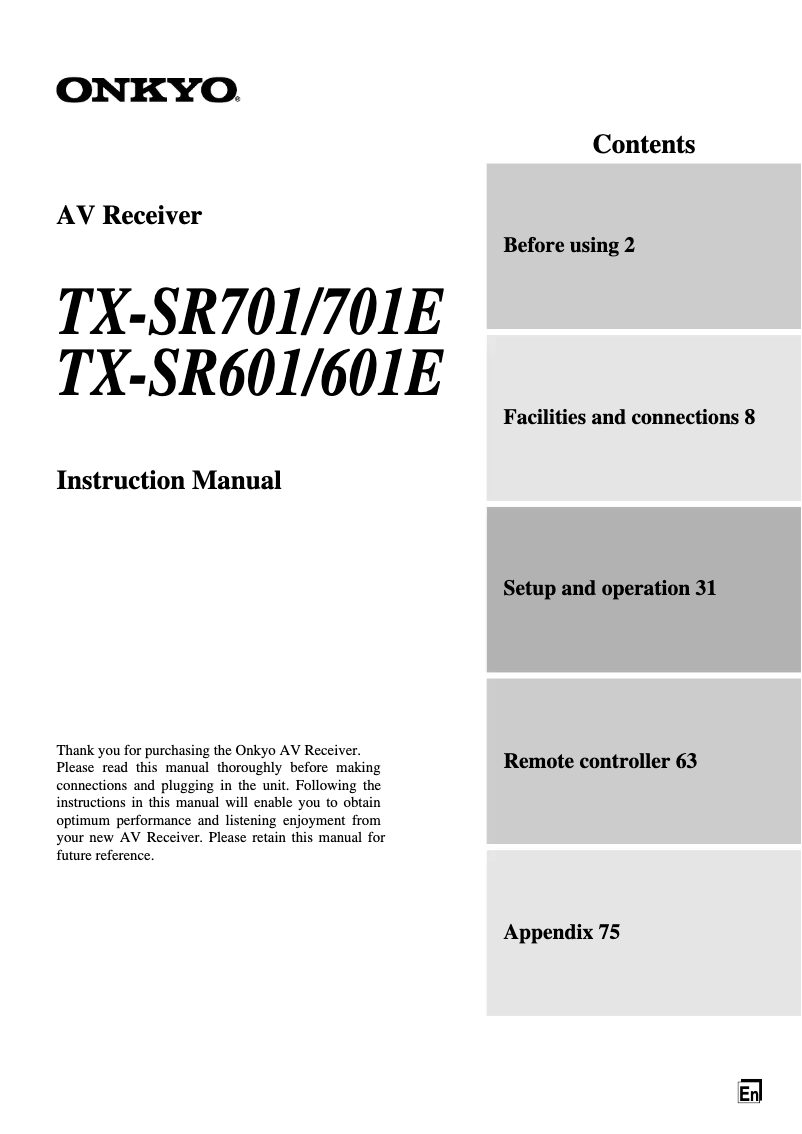 Page 1 de la notice Manuel utilisateur Onkyo TX-SR601