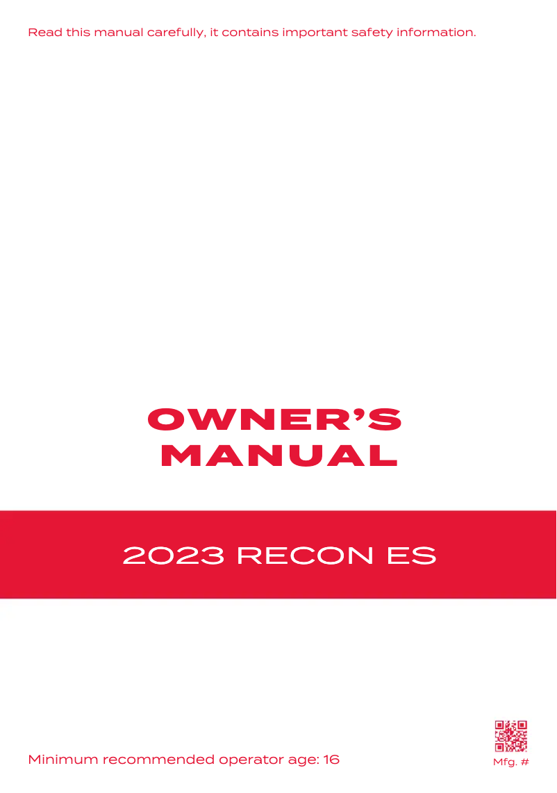Image de la première page du manuel de l'appareil Recon ES (2023)