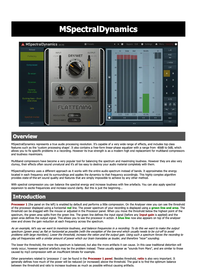 Page n°1 - Manuel utilisateur MeldaProduction MSpectralDynamics