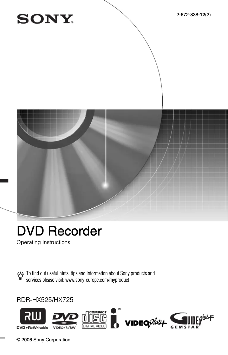 Page n°1 - Manuel utilisateur Sony RDR-HX525