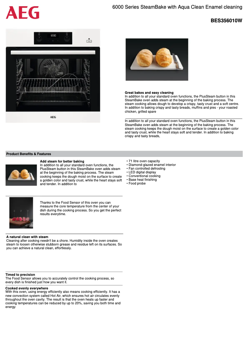 Página 1 del manual Ficha técnica AEG BES356010W