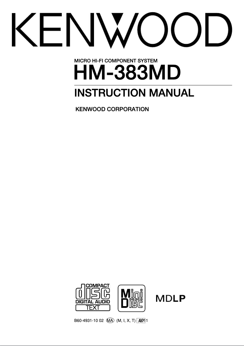 Page n°1 - Manuel utilisateur Kenwood HM-383MD