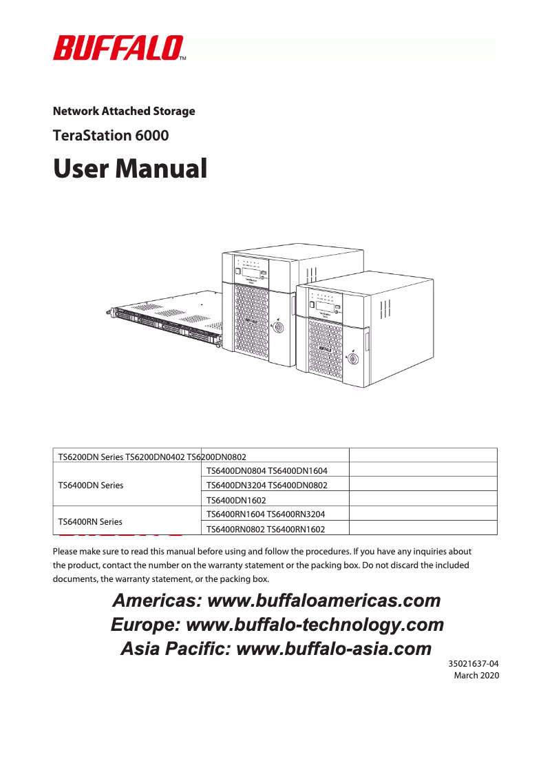 Page 1 de la notice Manuel utilisateur Buffalo TeraStation 6400RN