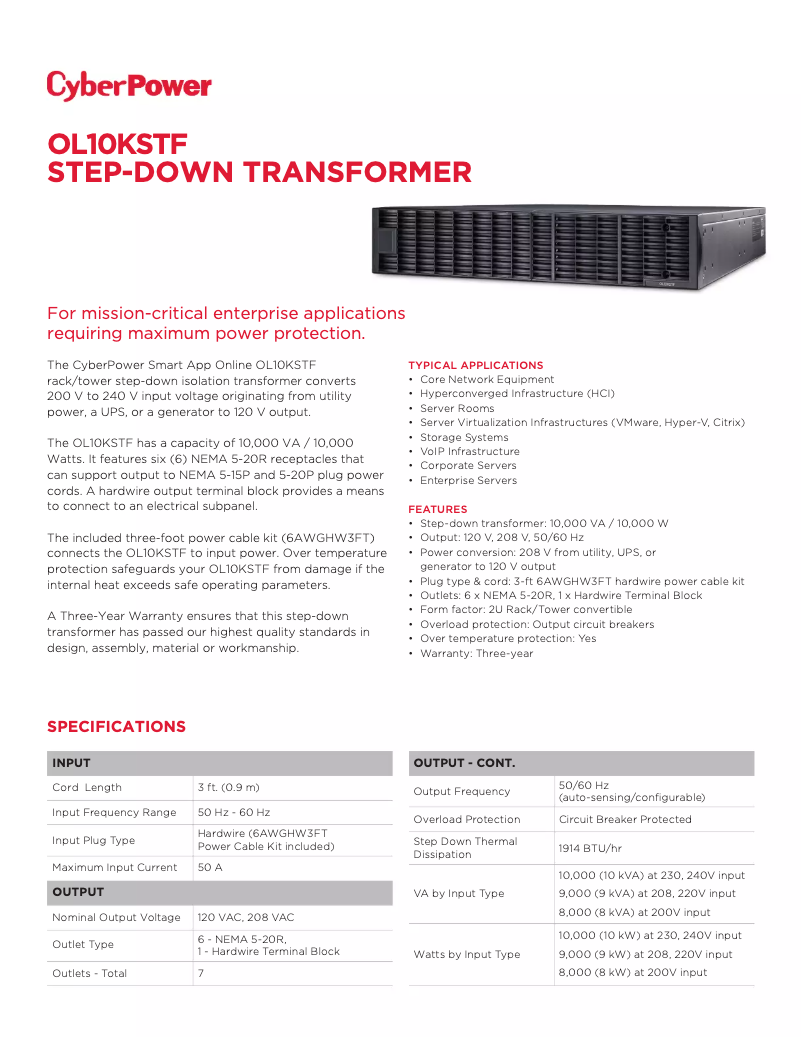 Page n°1 - Fiche technique CyberPower OL10KSTF
