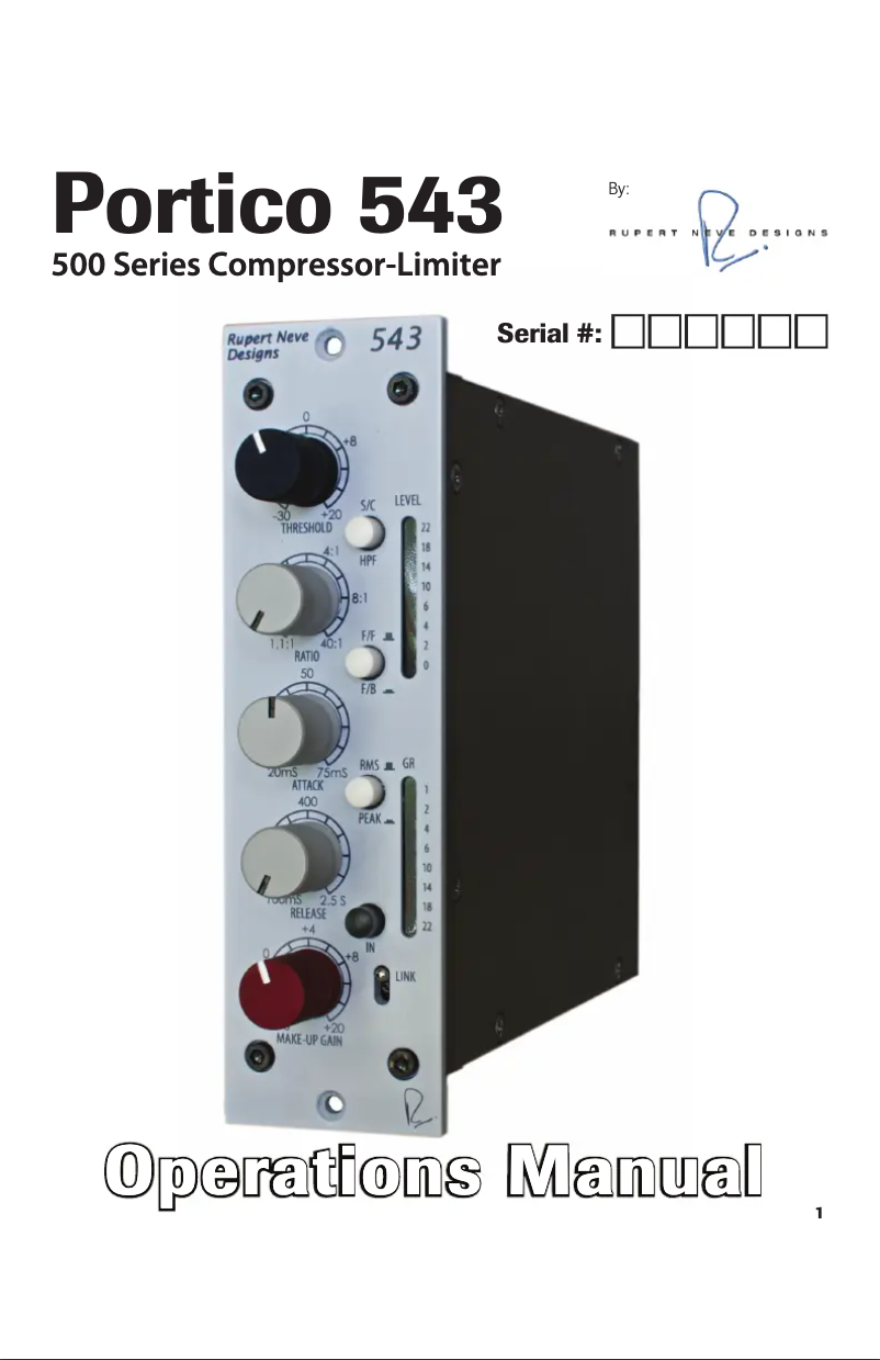 Page 1 de la notice Manuel utilisateur Rupert Neve Designs Portico 543