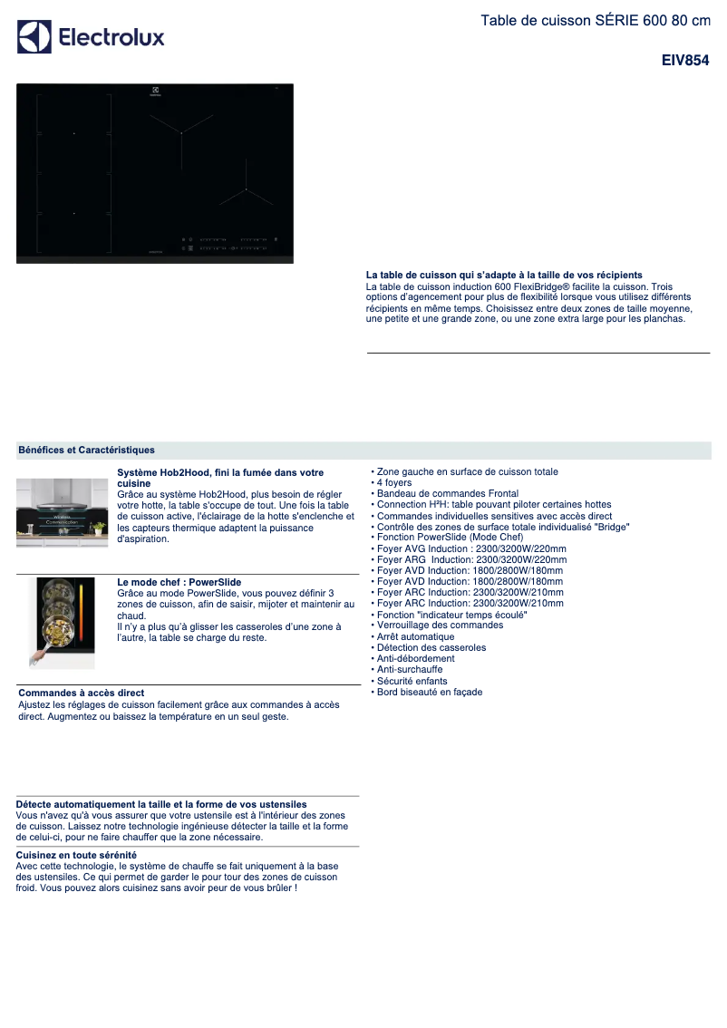 Page n°1 - Fiche technique Electrolux EIV854