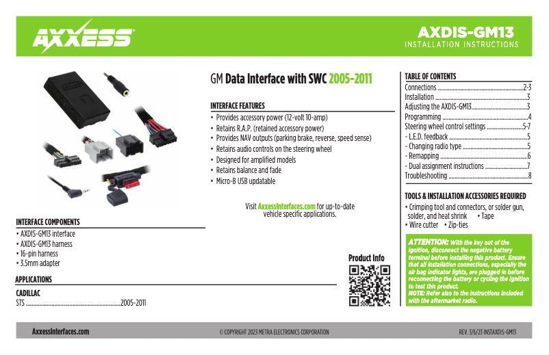 Page n°1 - Manuel utilisateur Metra AXDIS-GM13