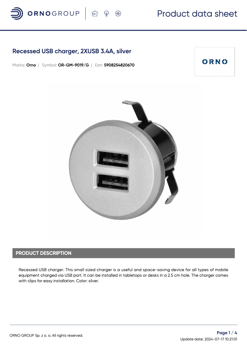 Page 1 of the manual Technical Sheet ORNO OR-GM-9019