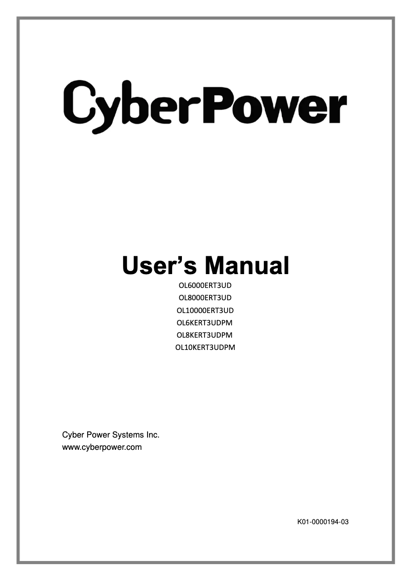 Page n°1 - Manuel utilisateur CyberPower OL6000ERT3UD
