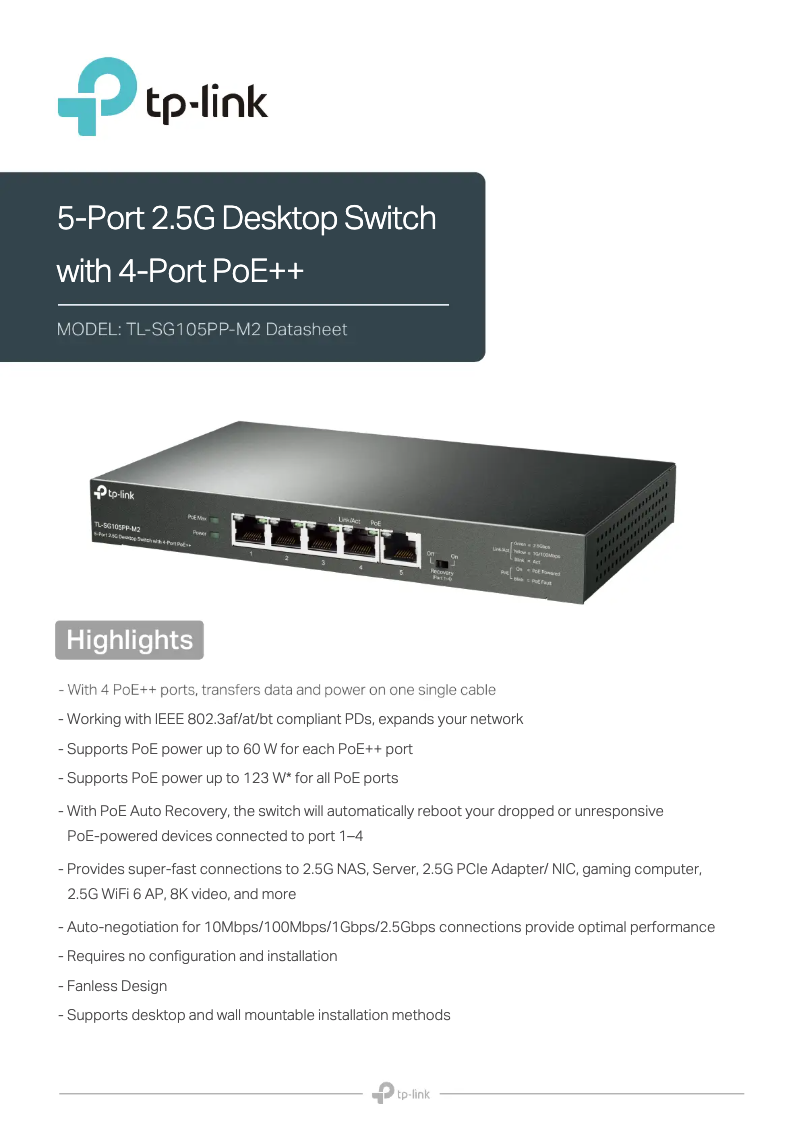 Image de la première page du manuel de l'appareil TL-SG105PP-M2