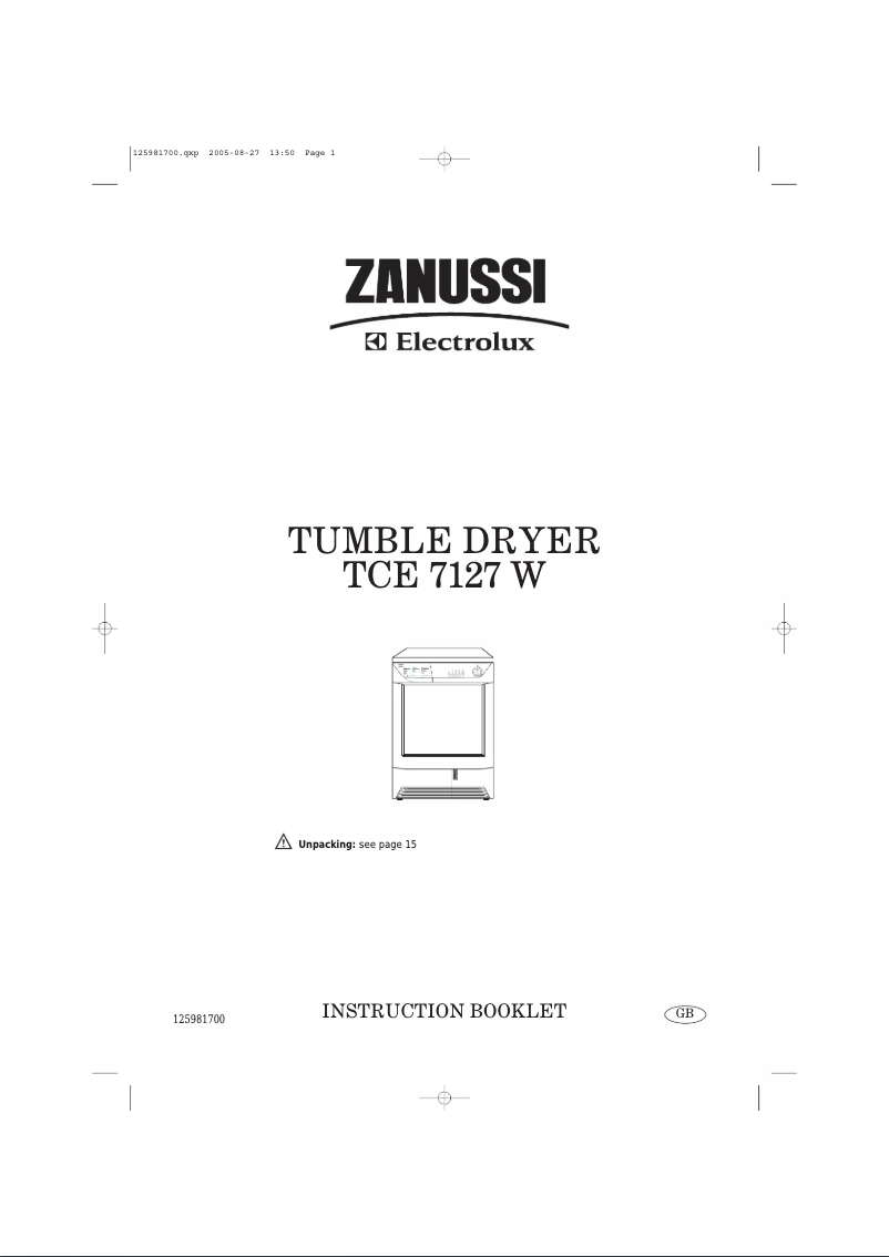 Page n°1 - Manuel utilisateur Zanussi-Electrolux TCE7127W