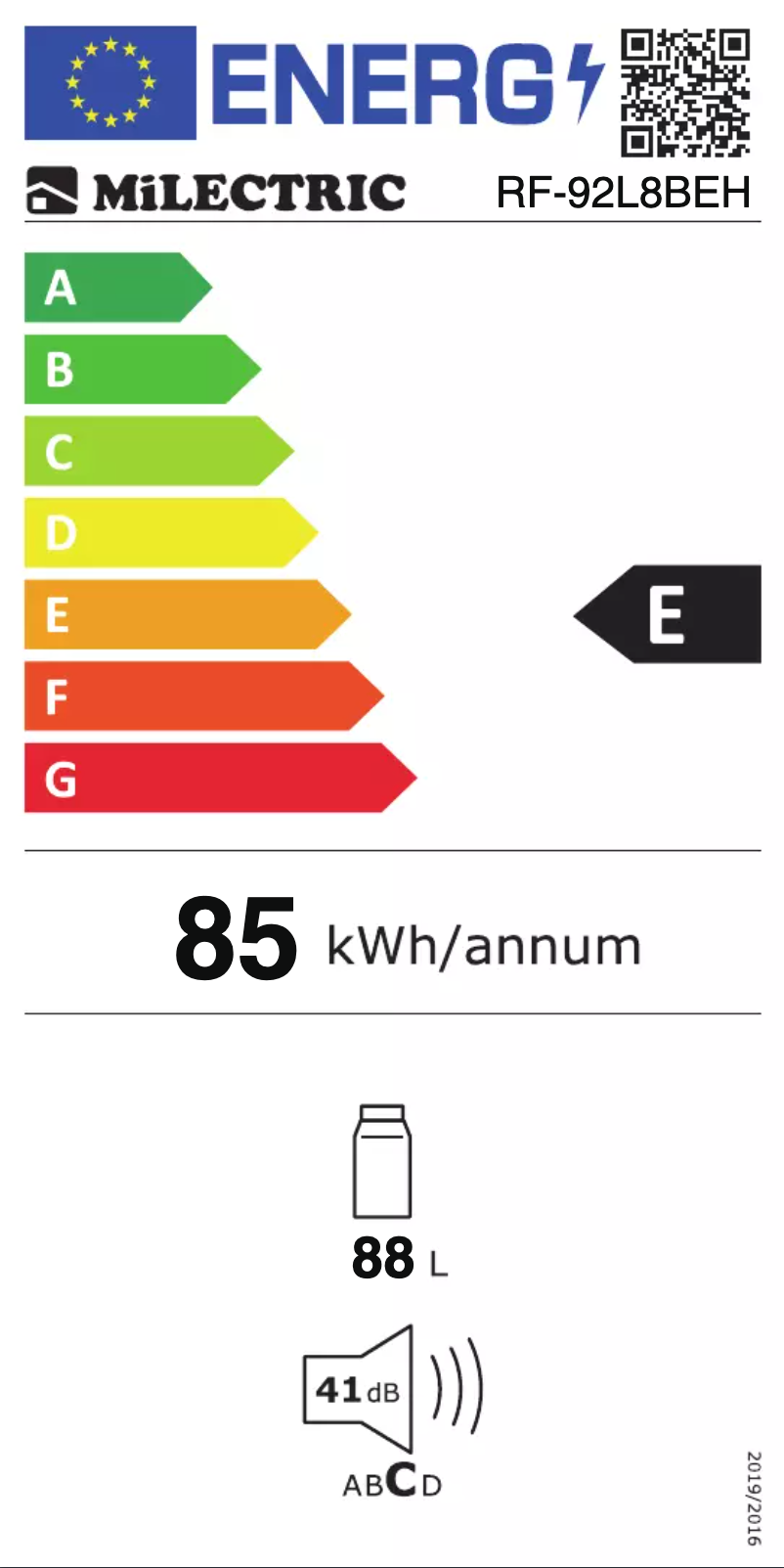 Página 1 del manual Etiqueta energética Milectric RF-92L8BEH