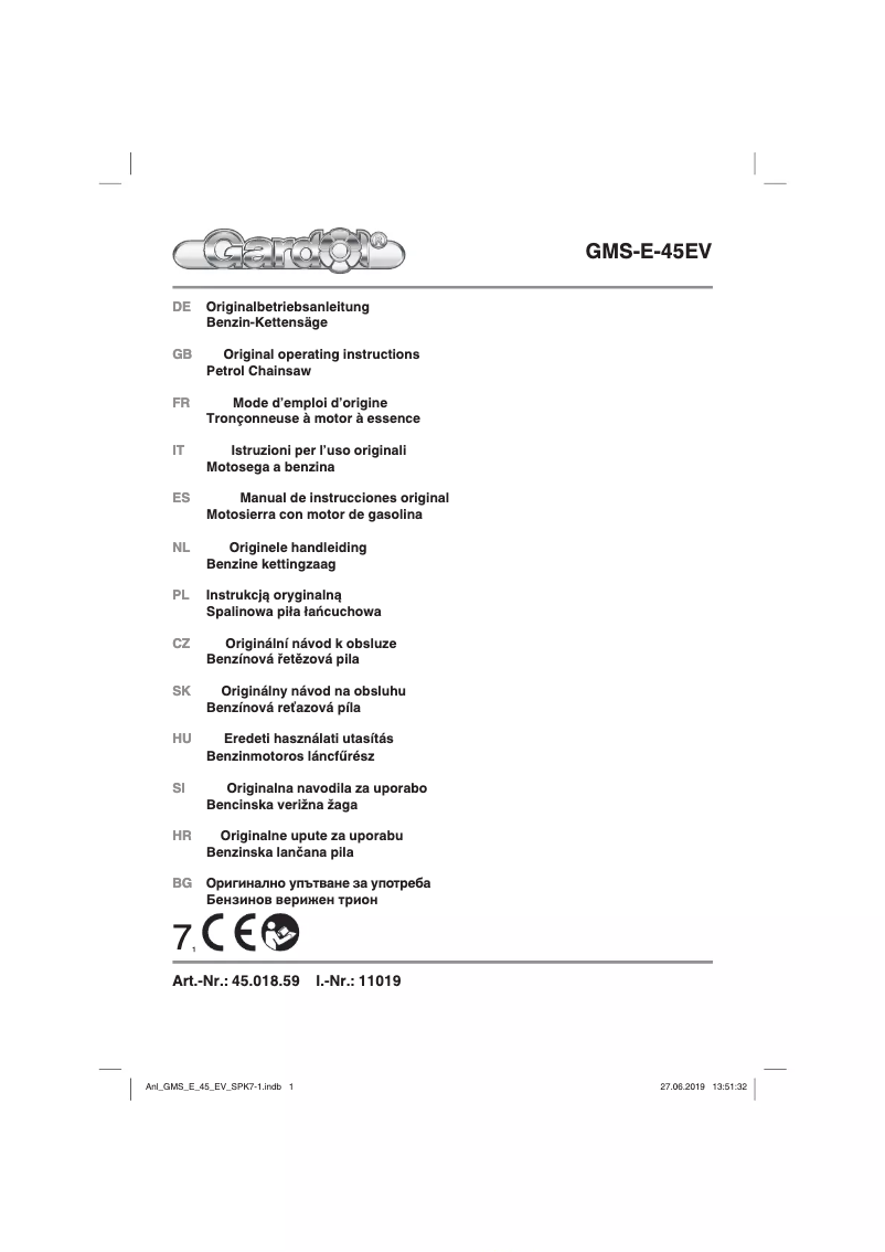Image de la première page du manuel de l'appareil GMS-E-45EV
