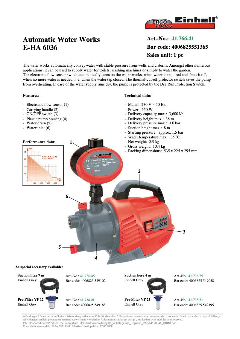 Page n°1 - Manuel utilisateur Einhell E-HA 6036