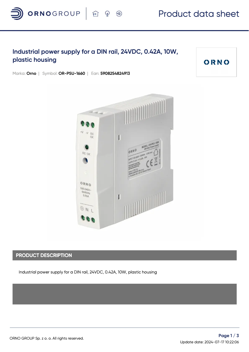 Página 1 del manual Ficha técnica ORNO OR-PSU-1660