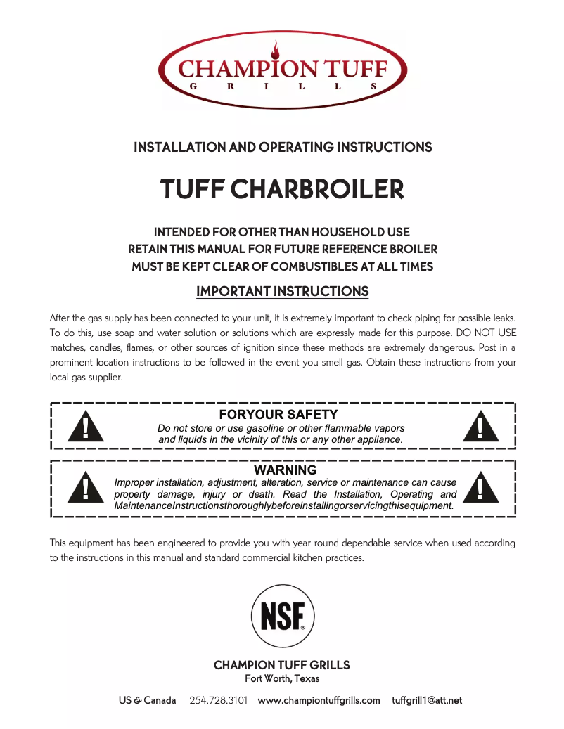 Page 1 de la notice Manuel utilisateur Champion Tuff Grills TCC-36