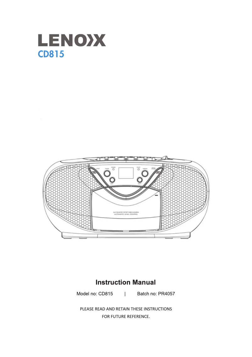 Page 1 de la notice Manuel utilisateur Lenoxx CD815