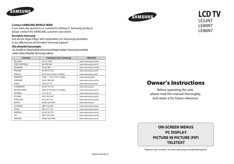 Page n°1 - Manuel utilisateur Samsung LE32N73BD