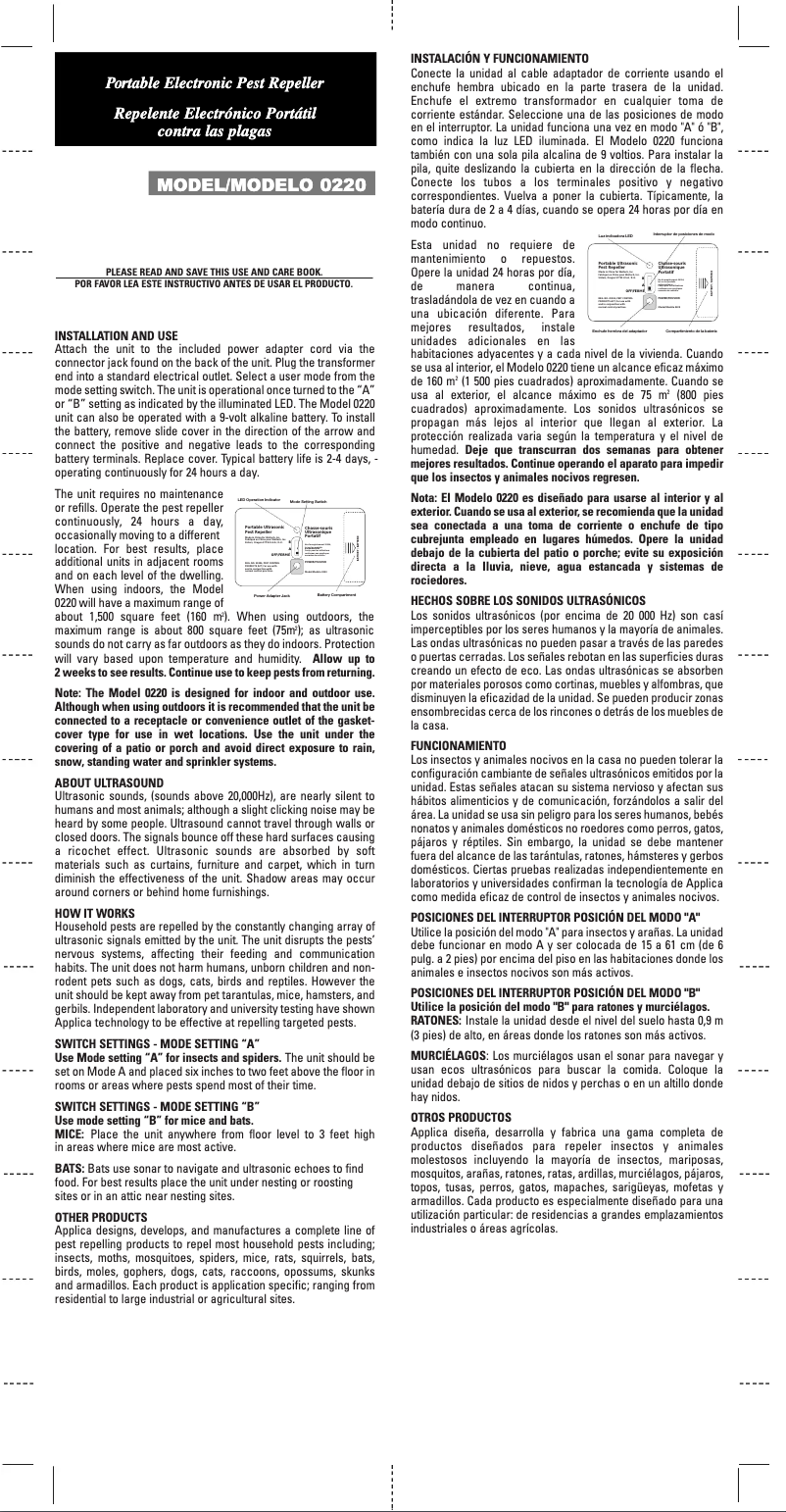 Page 1 de la notice Manuel utilisateur Applica Model 0220