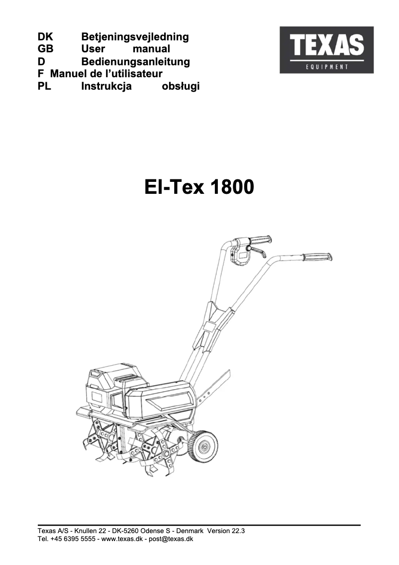 Page n°1 - Manuel utilisateur Texas El-Tex 1800
