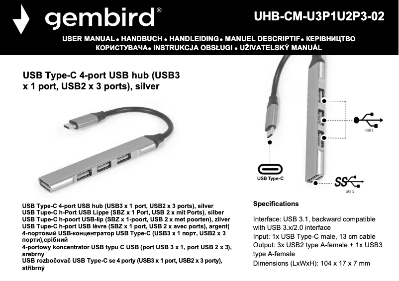 Page n°1 - Manuel utilisateur Gembird UHB-CM-U3P1U2P3-02