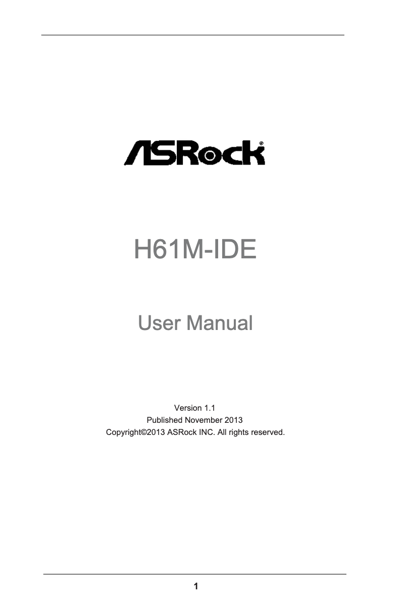 Page 1 de la notice Manuel utilisateur Asrock H61M-IDE