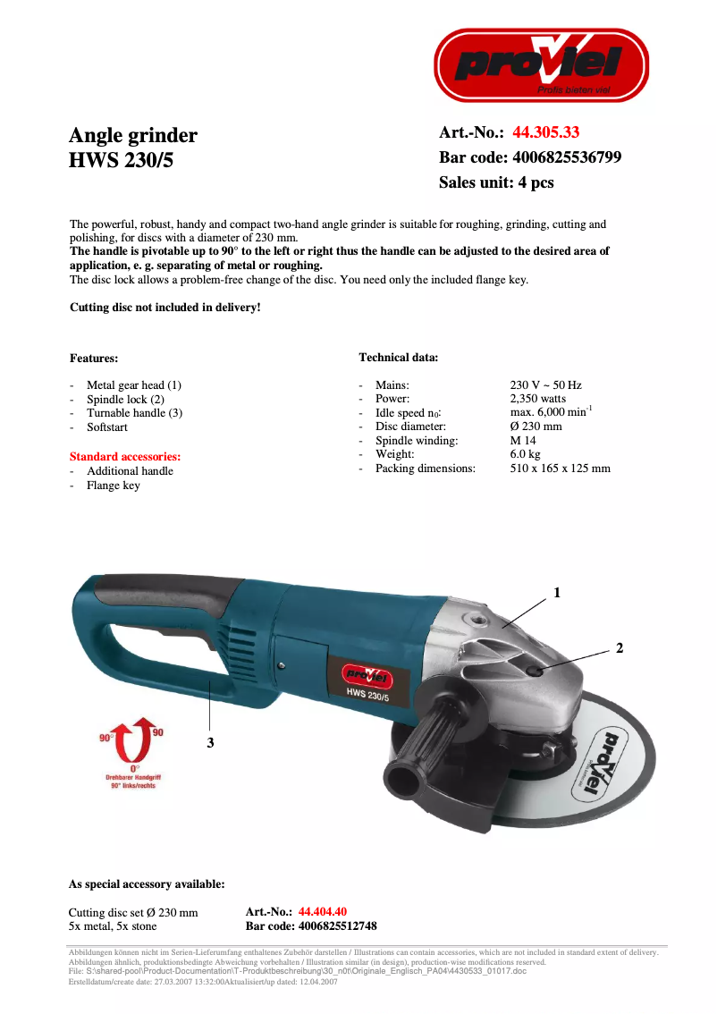 Página 1 del manual Manual de usuario Proviel HWS 230/5