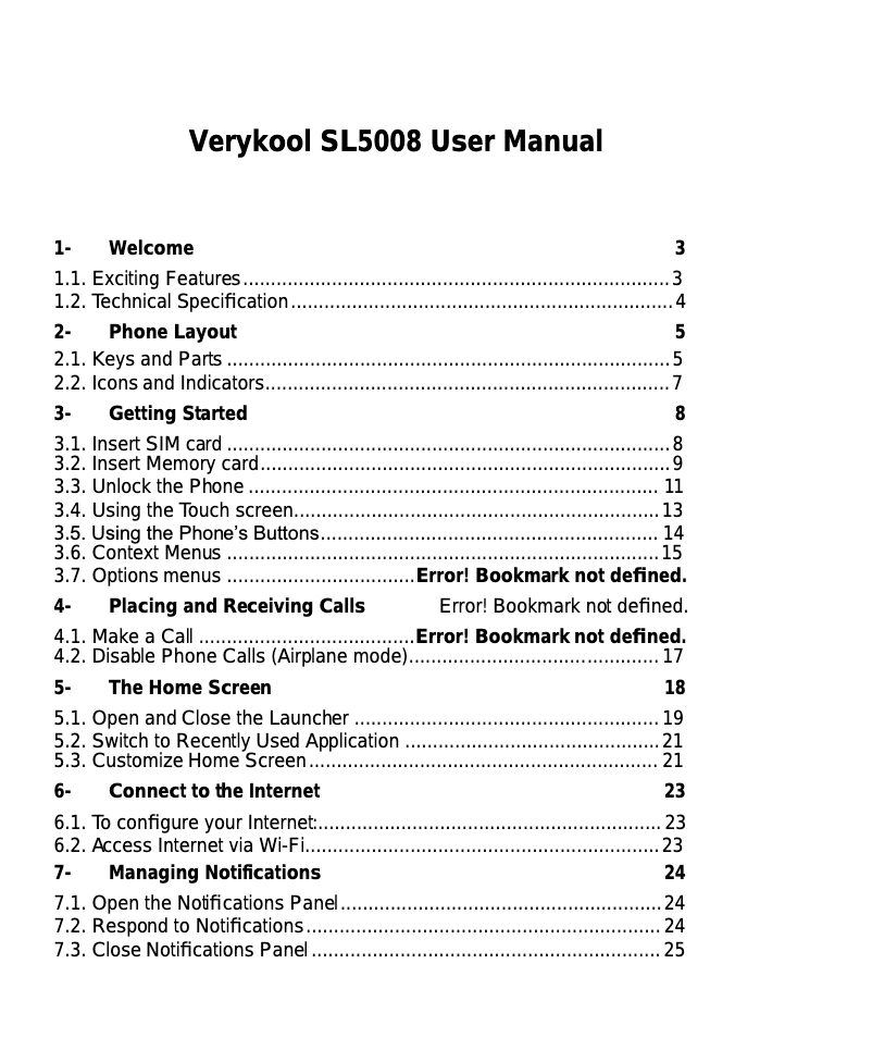 Page 1 de la notice Manuel utilisateur Verykool Jet II SL5008