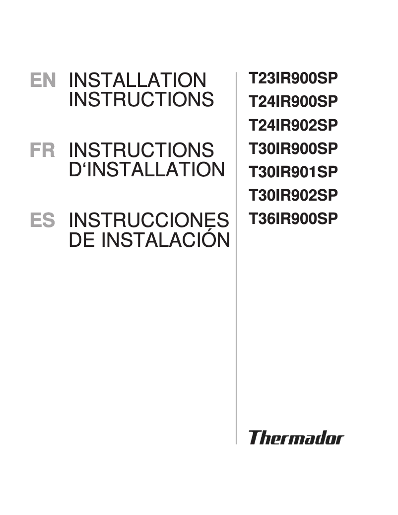 Page n°1 - Guide d'installation Thermador T30IR901SP