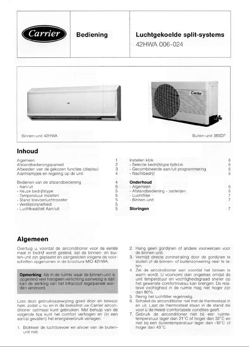 Page 1 de la notice Manuel utilisateur Carrier 42HWA 006-024