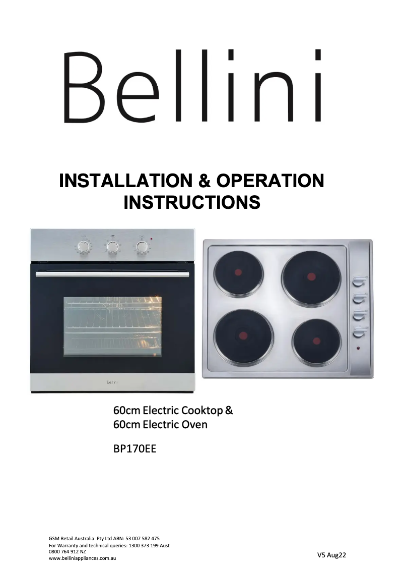 Page n°1 - Manuel utilisateur Bellini BP170EE