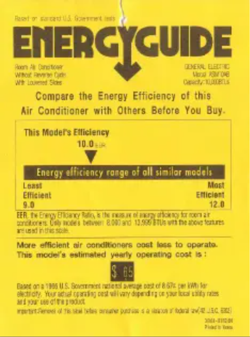 Page 1 de la notice Label énergétique GE Profile ASM10AB