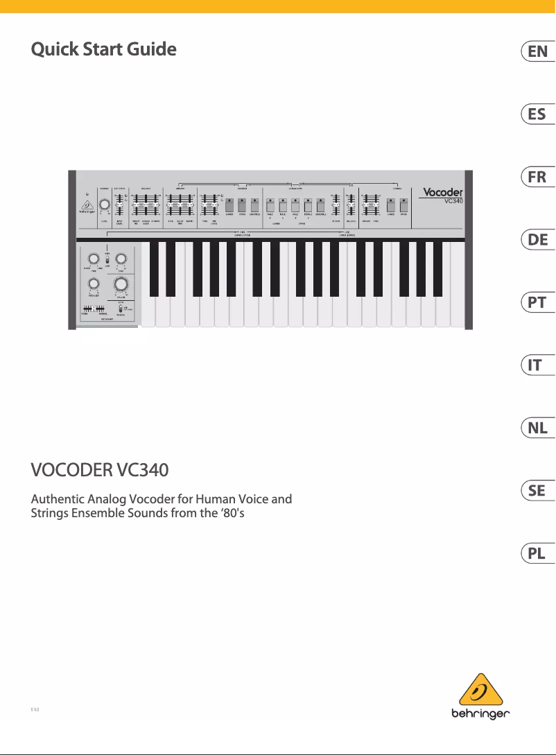 Page n°1 - Manuel utilisateur Behringer Vocoder VC340