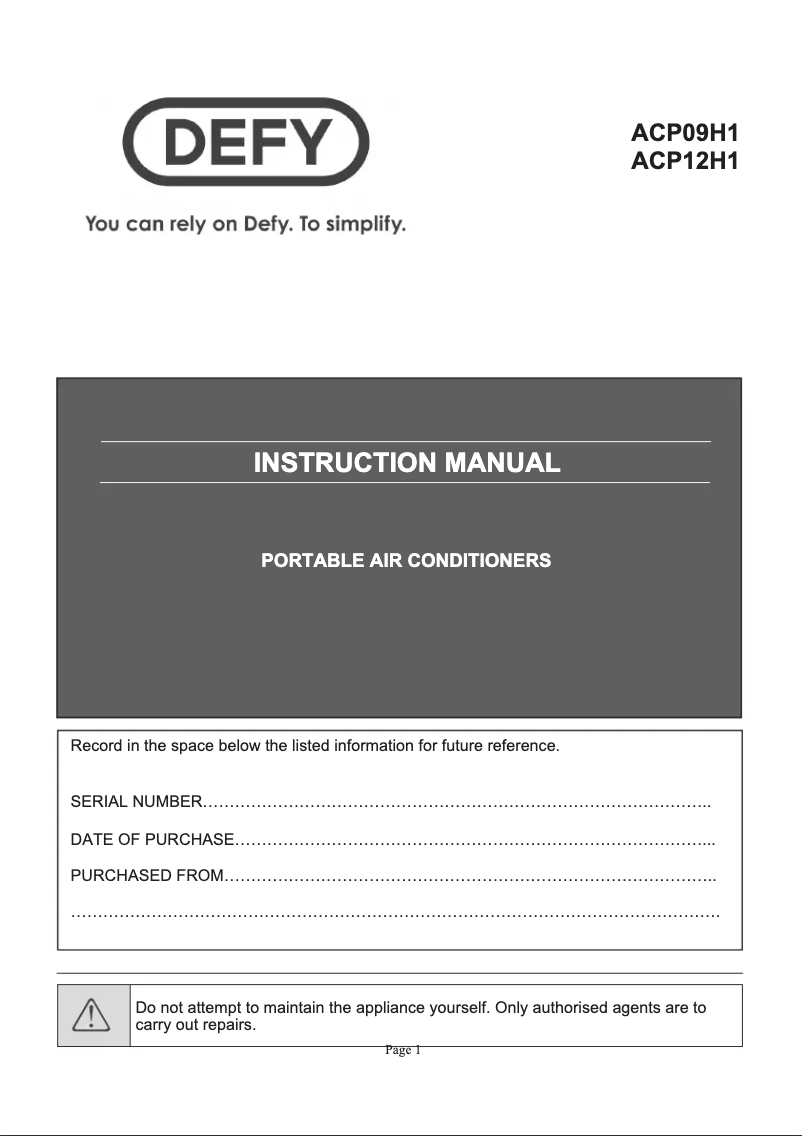 Image de la première page du manuel de l'appareil ACP12H1