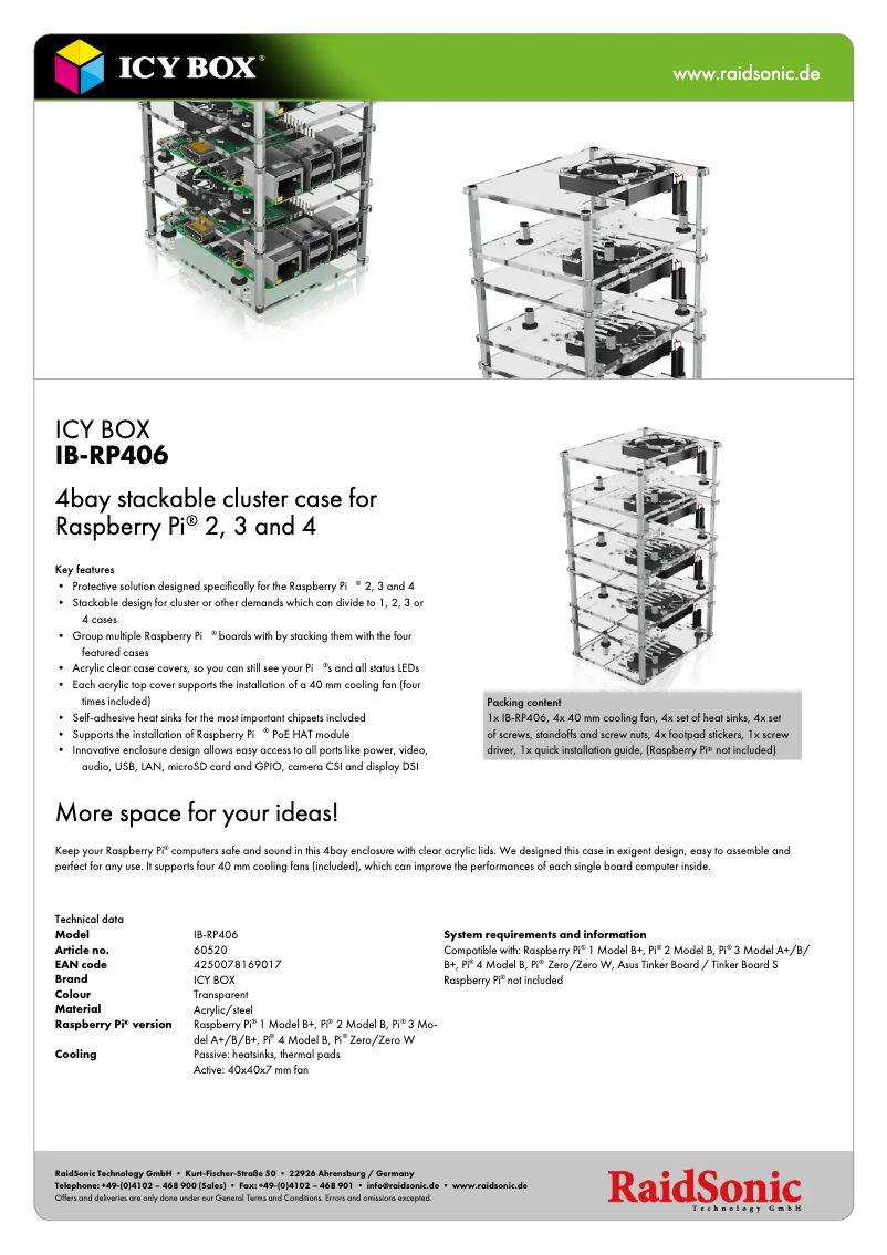 Page 1 de la notice Fiche technique Icy Box IB-RP406