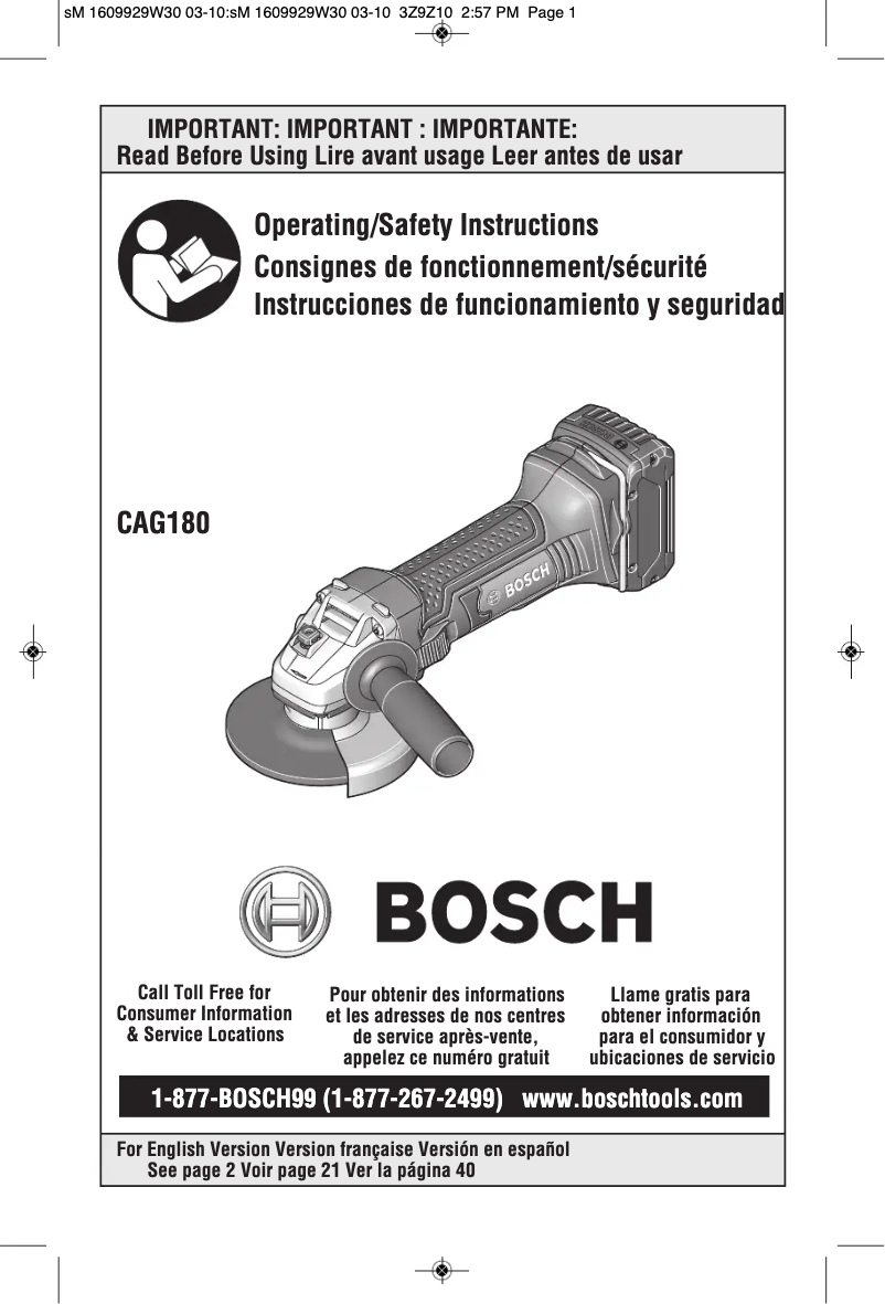 Page n°1 - Manuel utilisateur Bosch CAG180-01