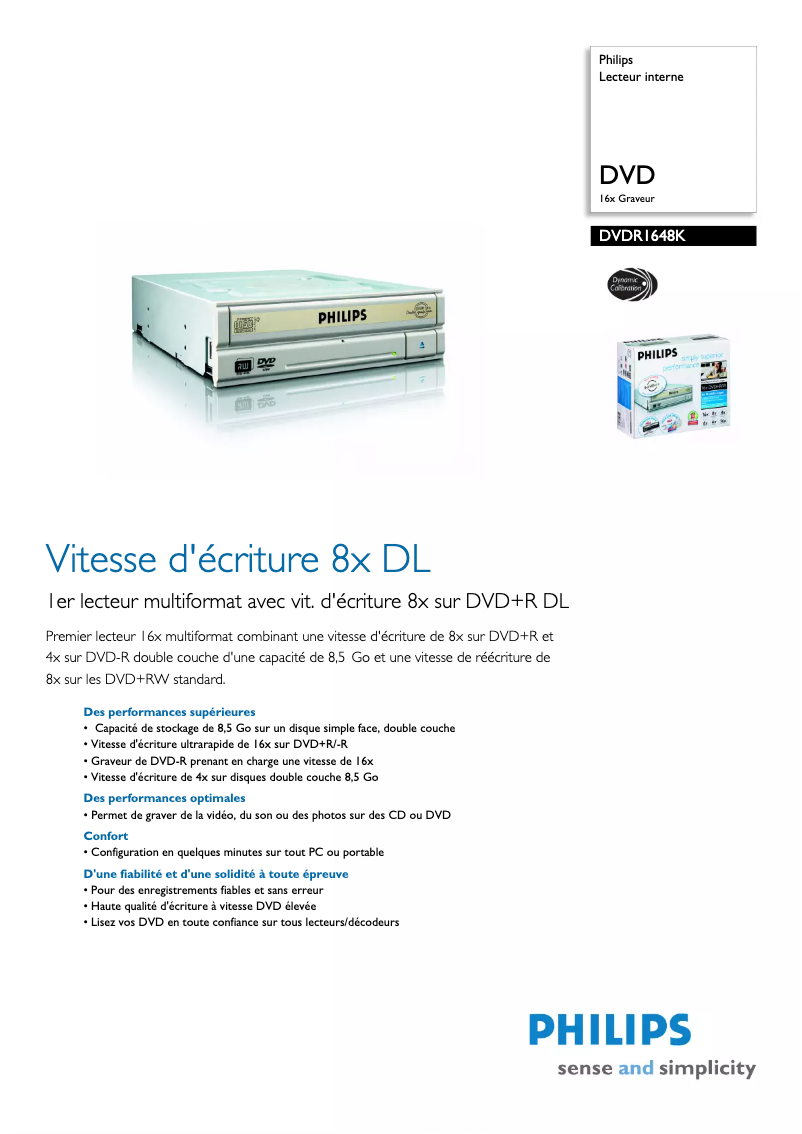 Page n°1 - Fiche technique Philips DVDR1648K