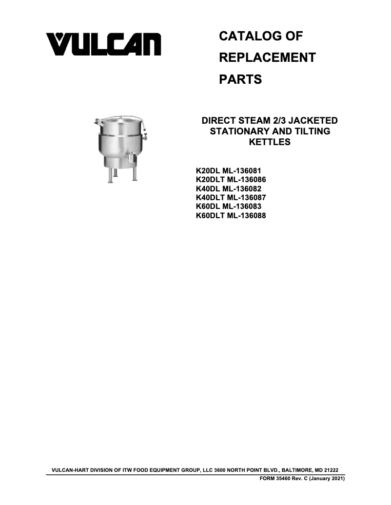 Page 1 of the manual Catalogue Vulcan K40DLT
