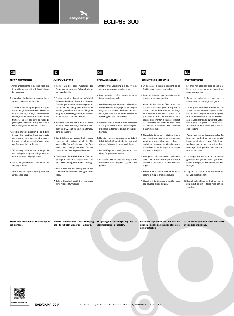 Page 1 de la notice Manuel utilisateur Easy Camp Eclipse 300