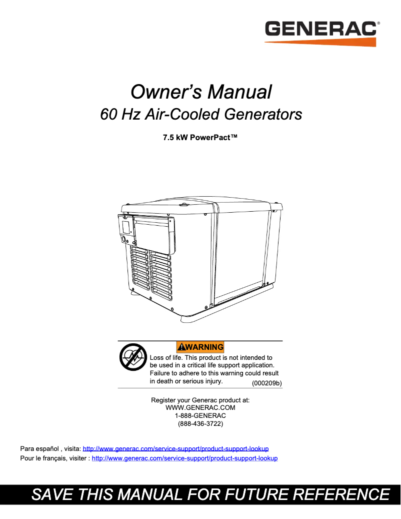 Page n°1 - Manuel utilisateur Generac G0069981